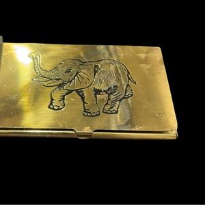Vintage Brass Business Card Holder With Etched Elephant